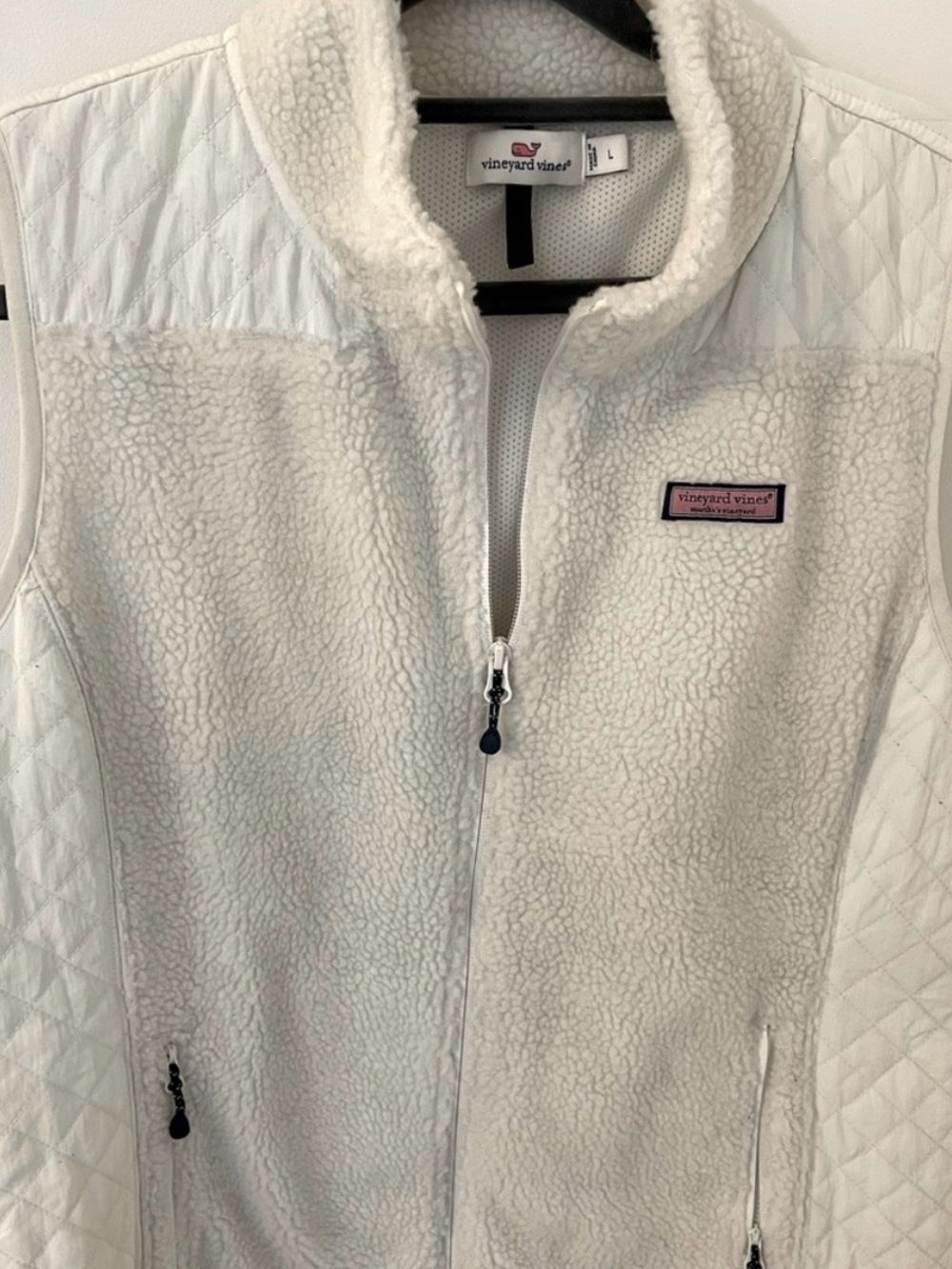 Vineyard Vines Sherpa Fleece Quilted Full Zip Vest Ivory White Large
